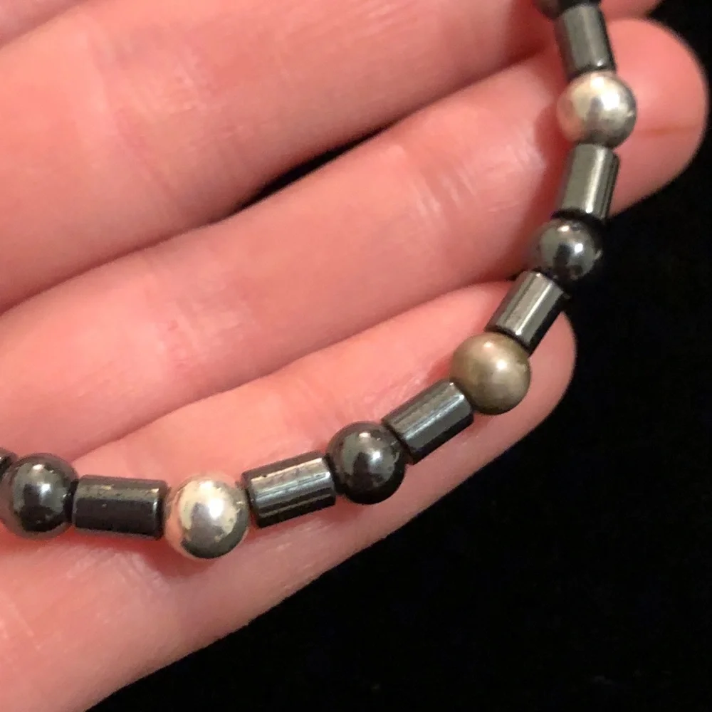 Vintage Hematite and Silver Tone Beaded Bracelet
